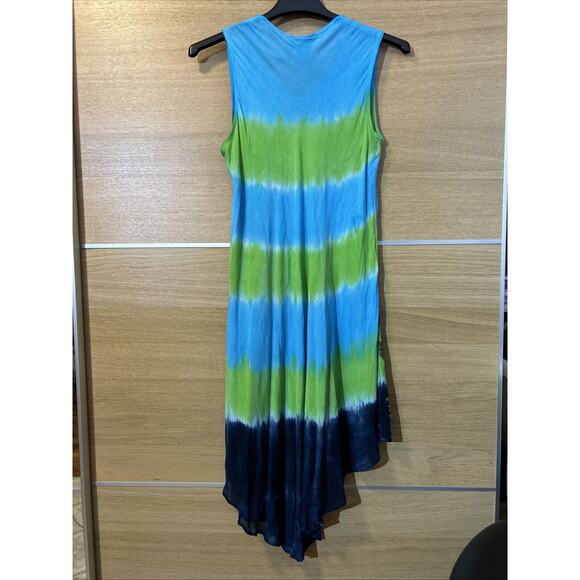 Jessica Taylor asymmetrical sleeveless Dress blue & Green Womens Sz 1X boho 90s - Picture 4 of 6